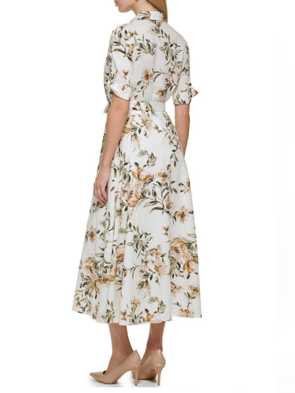 CALVIN KLEIN White Floral Button-Front Tie-Waist Dress - Picture 3 of 8
